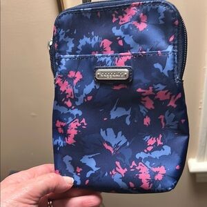 Baggallini Blue and Pink Crossbody Bag with Floral Design